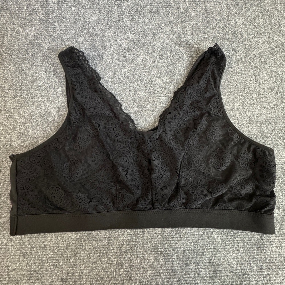 Black Floral Lace Bralette Wireless V-Neck Comfort Bra Lingerie Top